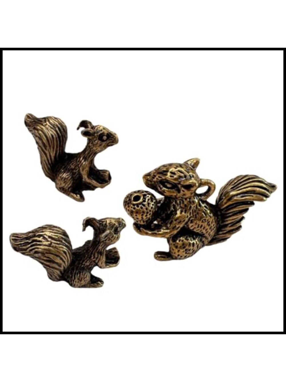 Brass Squirrel Figurines Set of 3 Mini Metal Squirrel Sculptures for Home Desk